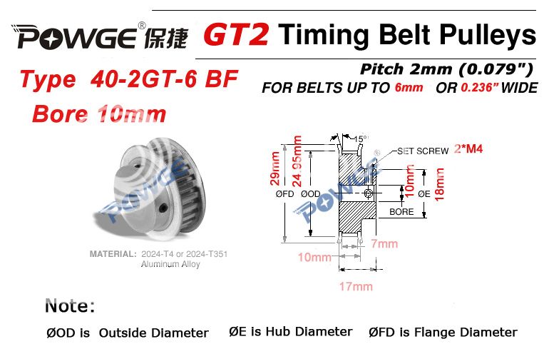 40 Teeth GT2 Timing Pulley Bore 10mm + GT2 Belts W=6mm 2GT Belts for 3D
